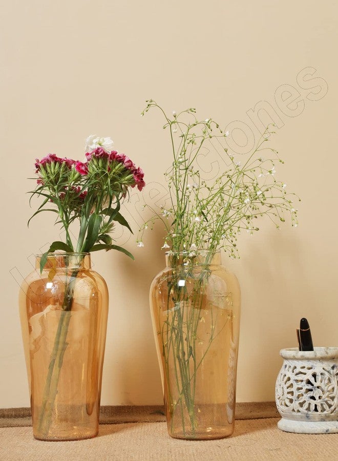 UM Creaciones Flower Glass Vase Amber Decorative Vase for Home Decor Living Room Office and Place Settings Perfect for Wedding & Home (Set of 2) - Image 4